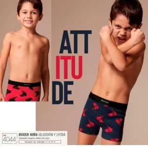 ART.BK604044 BOXER DE NIÑO ALGODON ESTAMPADO  DRAGONES CON ELASTICO NEGRO LISO