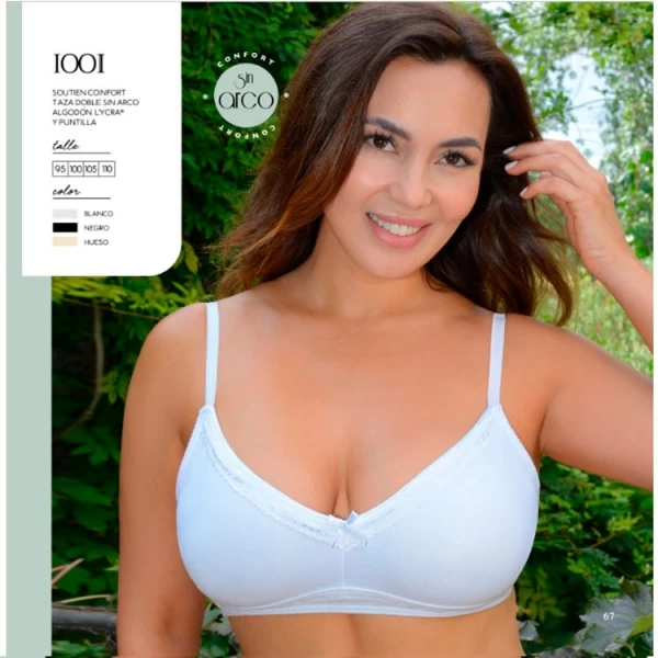 ART.TI1001 CORPIÑO SOUTIEN TAZA DOBLE SIN ARCO ALGODON LYCRA Y PUNTILLA