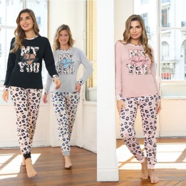 ART.LX25355 PIJAMA CON CASACA DE JERSEY Y PANTALON SUBLIMADO ANIMAL PRINT