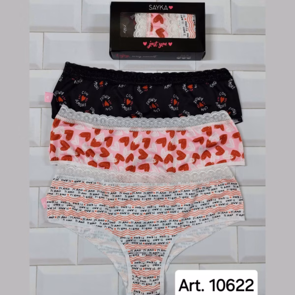 ART.SA10622 PACK X3 COLOTTE CLASICO MICROFIBRA ESTAMPADA CON PUNTILLA