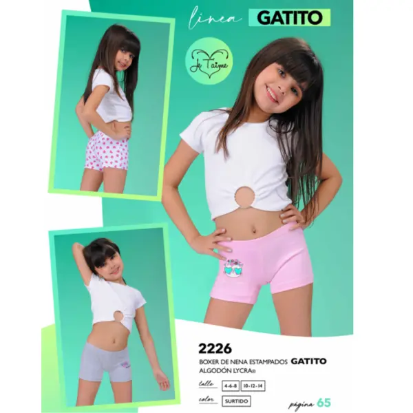 ART.JT2226P BÓXER NENA ESTAMPADO GATITOS